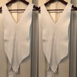White/cream ribbed sleeveless vneck bodysuit